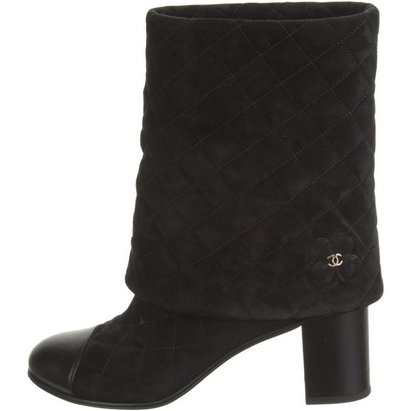CHANEL Suede Quilted Foldover Interlocking CC Logo Boots Size: 9.5 | IT 39.5 - Picture 1 of 10